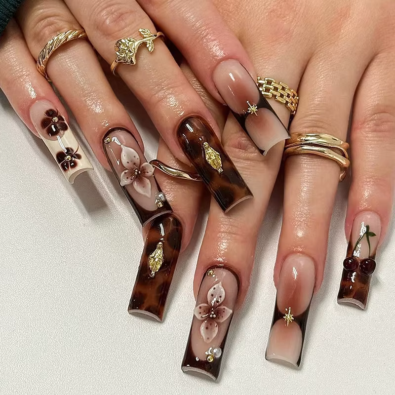 Faux ongles ballerine longs à pression