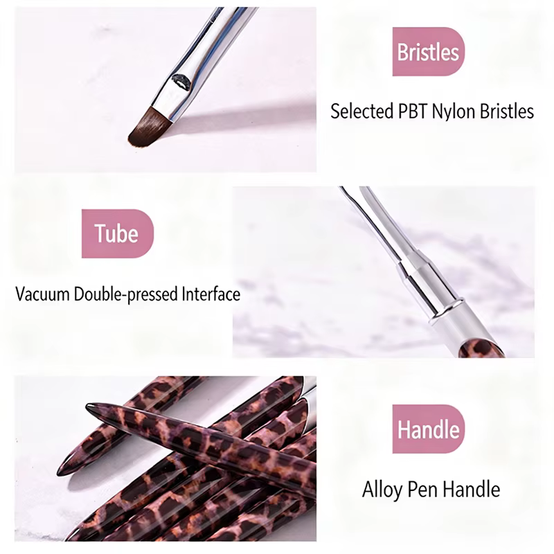 Lot de 16 pinceaux à ongles imprimé léopard