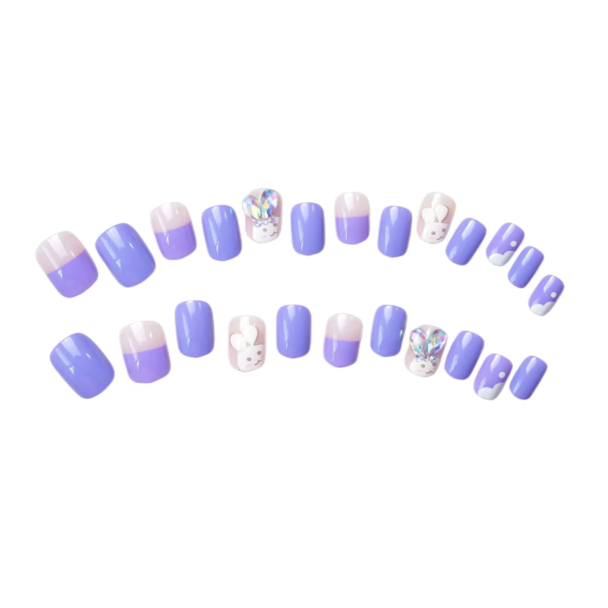 24P Taro violet lapin conception couverture complète faux ongles artificiels amovibles presse sur Nail Art acrylique