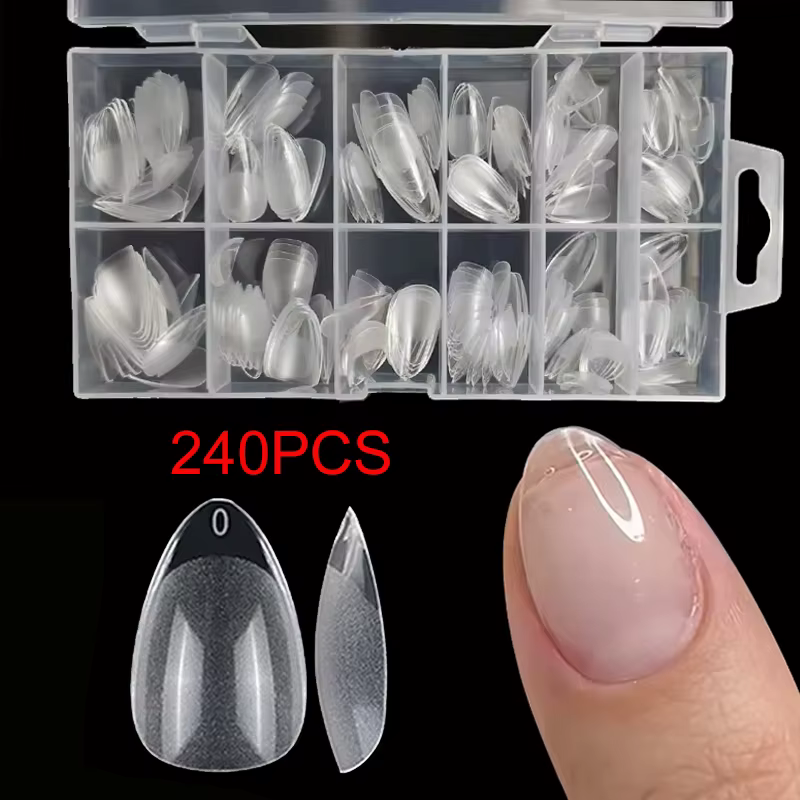 240 pièces/boîte semi-mat XXS amande ongles conseils couverture complète Gel doux faux