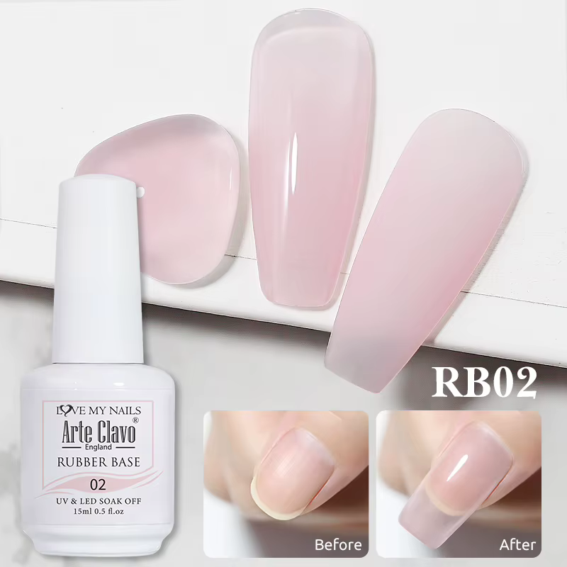 Arte Clavo 15ml Rubber Base Gel Vernis à Ongles Semi-Permanent Soak Off Gel UV LED Transparent Nude Auto-Nivelant à Séchage Rapide