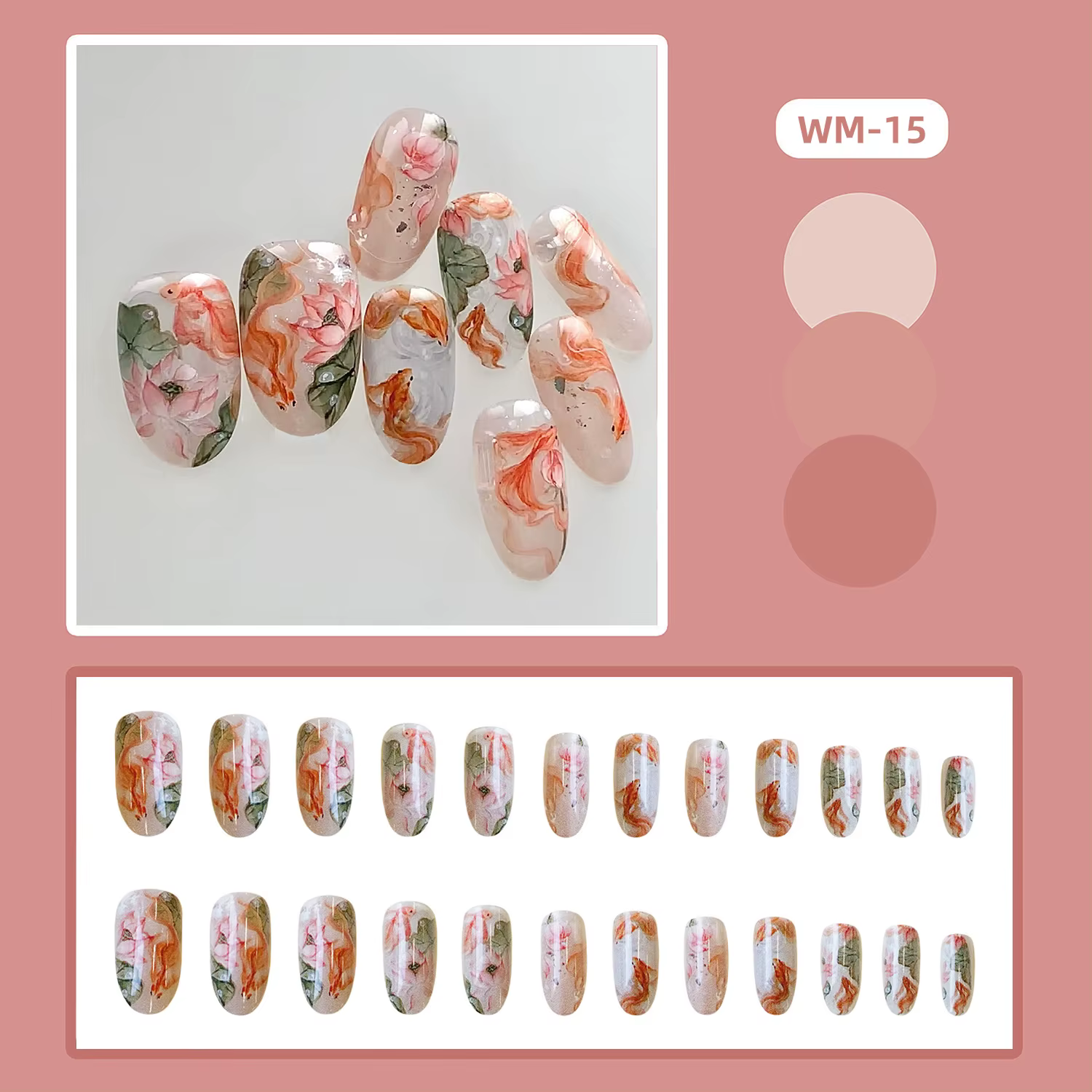 Faux ongles à pression en fleurs de pêcher roses