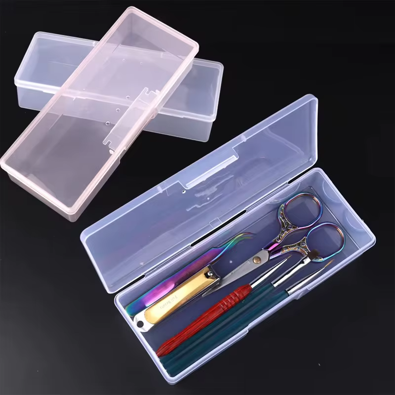 Nail Art Empty Storage Box Rectangle Plastic White Transparent Buffer Grinding Files