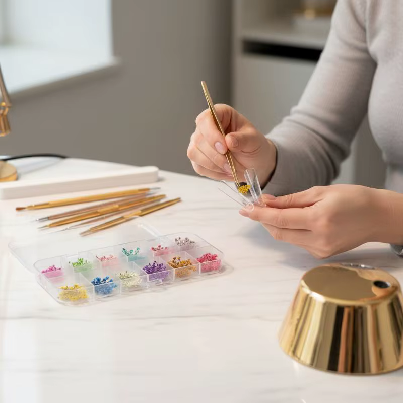 Ensemble de breloques pour ongles en fleurs séchées colorées pour manucure