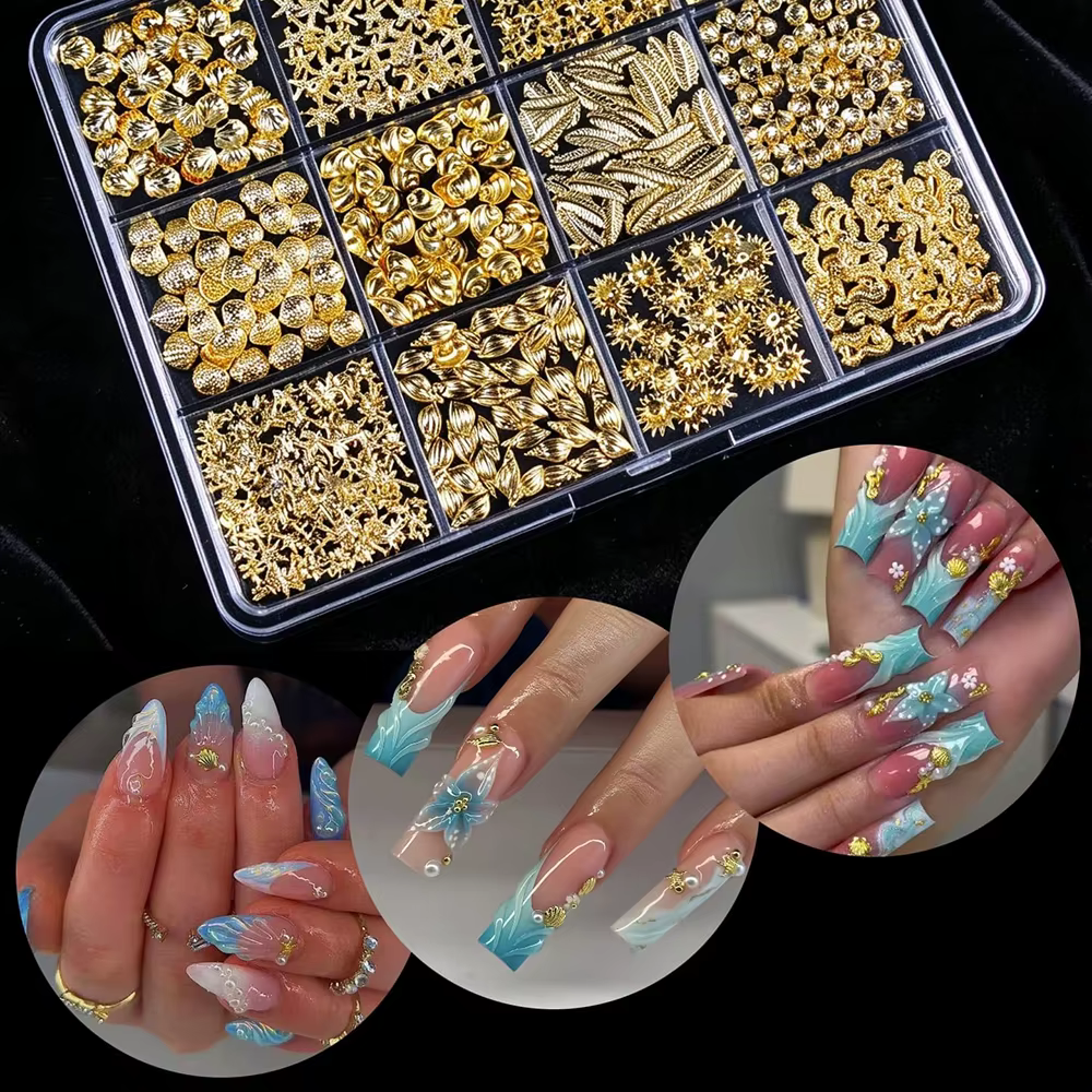 12 Formes Mixtes de Clous Métalliques pour Nail Art