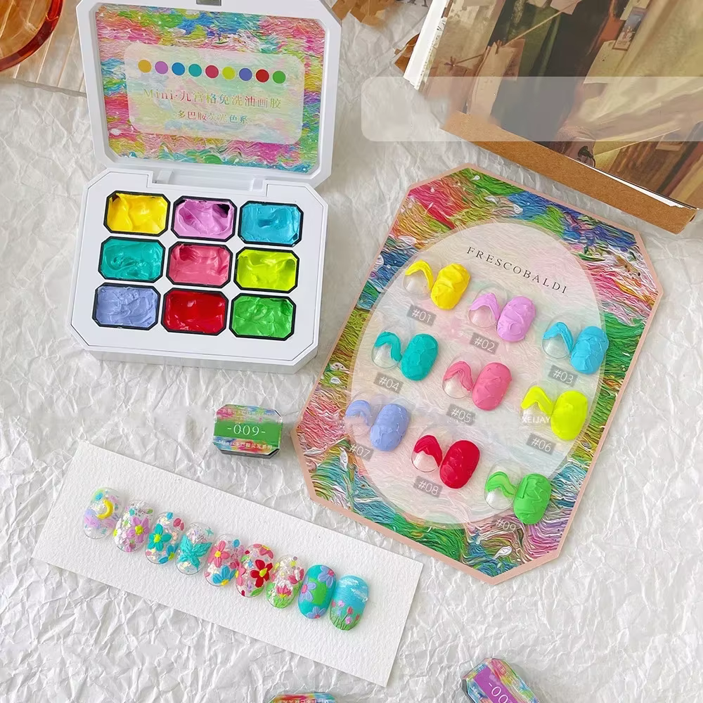 2.5gx9 ongles dessin 3D modélisation peinture à l'huile Gel vernis sans lingette colle Art Design bricolage fleurs peint sculpté Gel pour manucure