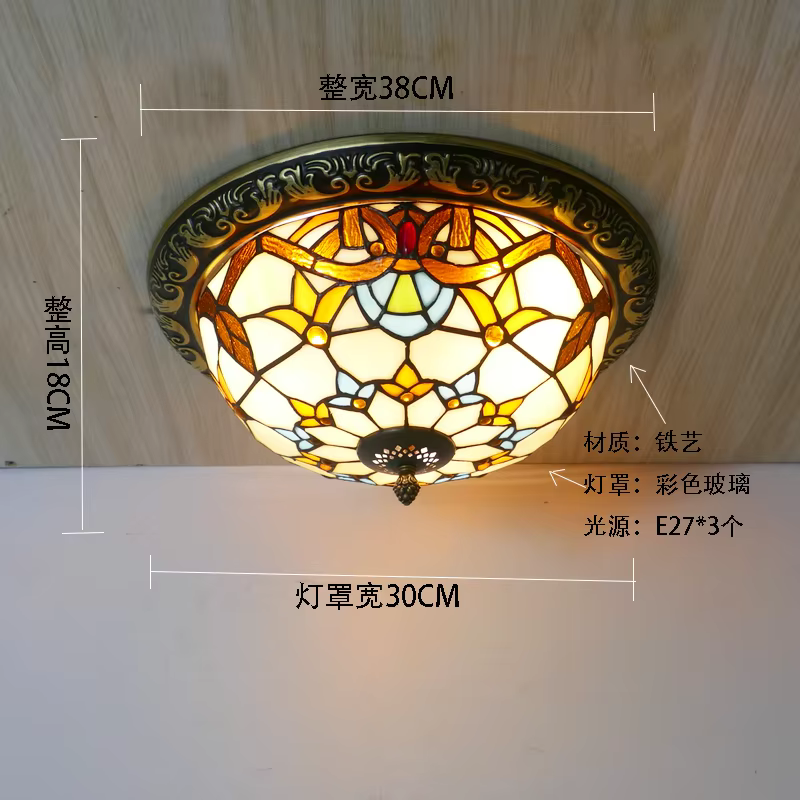 Plafonnier en verre coloré Tiffany, style américain rétro, pour chambre à coucher, bureau, hall d'entrée, balcon, lampe de décoration intérieure, luminaires