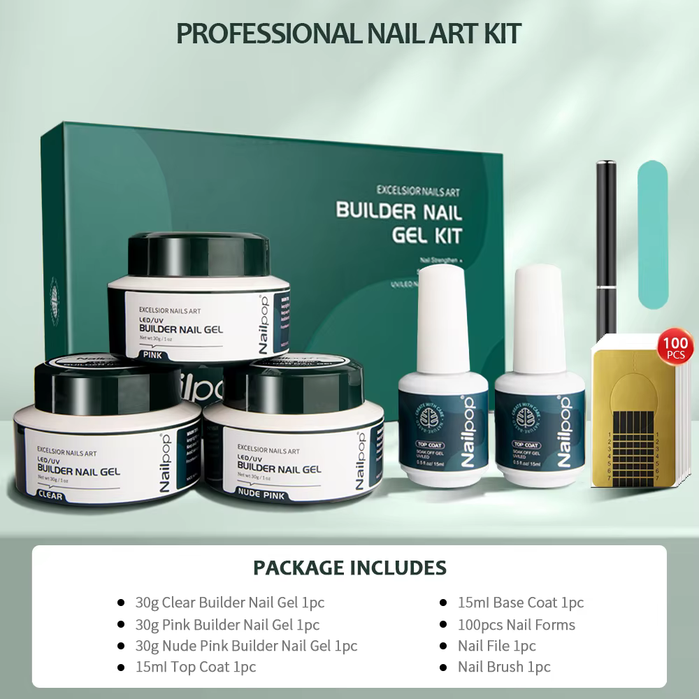 Nailpop Kit de construction de Gel rose nu clair 3 couleurs 1 ensemble professionnel Nail Art bricolage manucure constructeur Gel Kit ongles forts