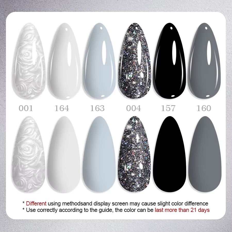 QAZIXU 1/6 pièces gris blanc couleur vernis à ongles paillettes Gel Semi Permanent UV Gel hiver tremper UV LED Nail Art