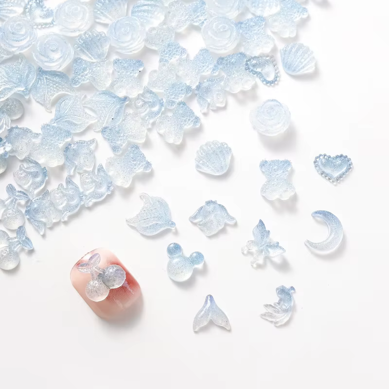 Nouveau kit d'art d'ongles d'été bleu clair mignon