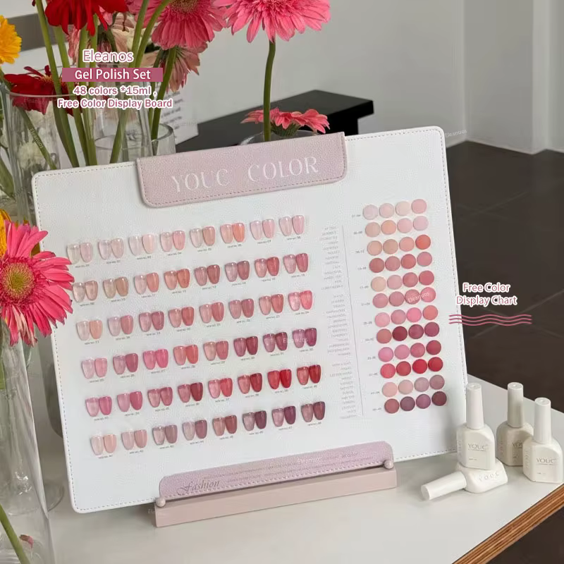 Eleanos Gelée Rose Nude Printanière 48 pièces Vernis à Ongles Translucide Gel Lacté Sirop Avec Nuancier Manucure 15ML