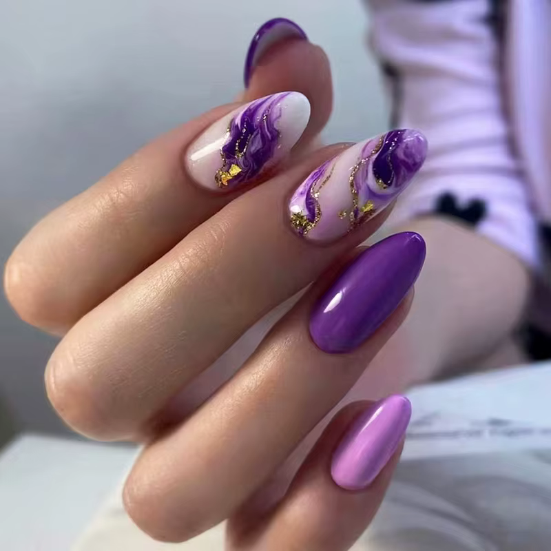 24 pièces violet ondulation presse sur ongles Simple auto-adhésif réutilisable adhésif faux