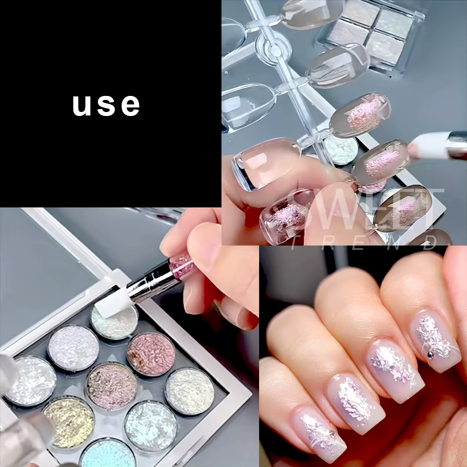 6 grilles brillant Bling boue solide ongles Pigment cristal aurore opale frottant la poussière Chrome