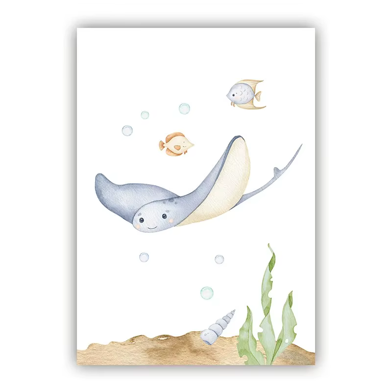 Impressions de pépinière d'animaux marins, dessin animé, tortue de mer, affiche d'interconnexion, art d'animaux marins, peinture sur toile, décor mural de chambre d'enfant