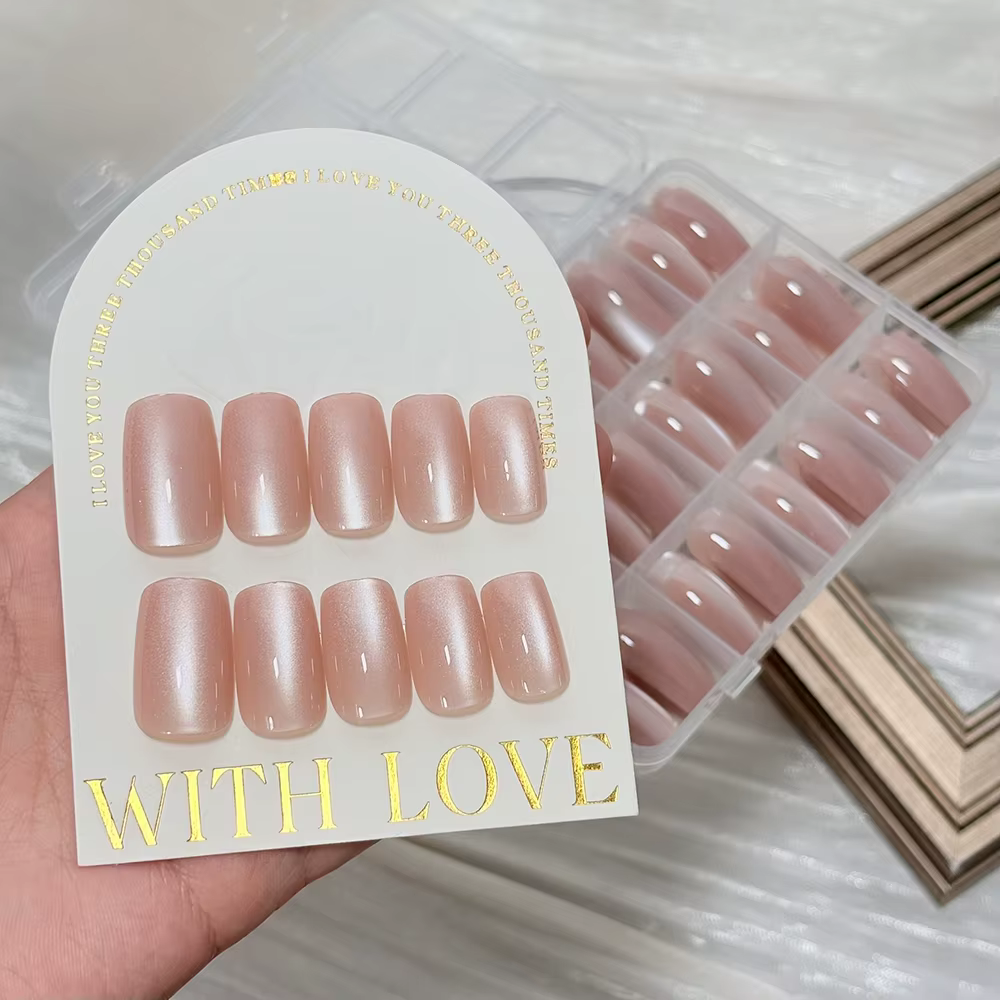 144 pièces/boîte, faux ongles en gel rose nude