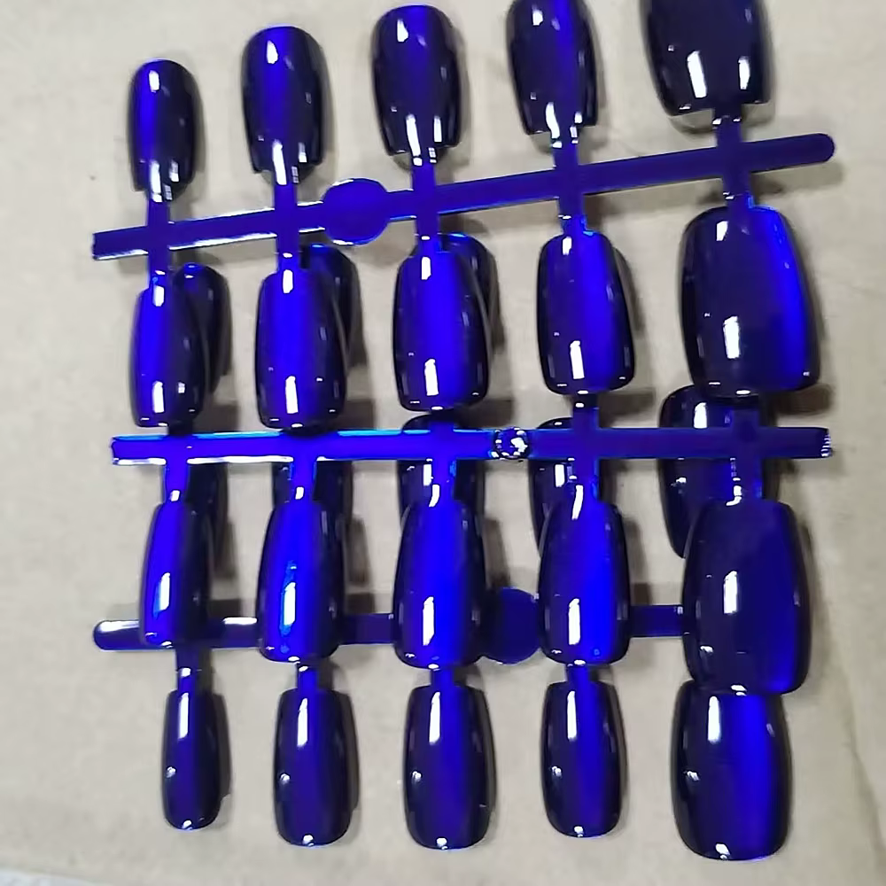 30 pièces faux ongles en Gel œil de chat bleu profond XS/S/M couverture complète carré conception de forme courte
