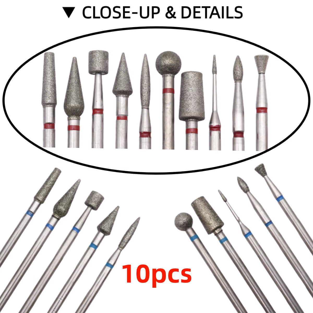 Ensemble de 10 embouts de perceuse à ongles en diamant pour manucure russe – Préparation des cuticules