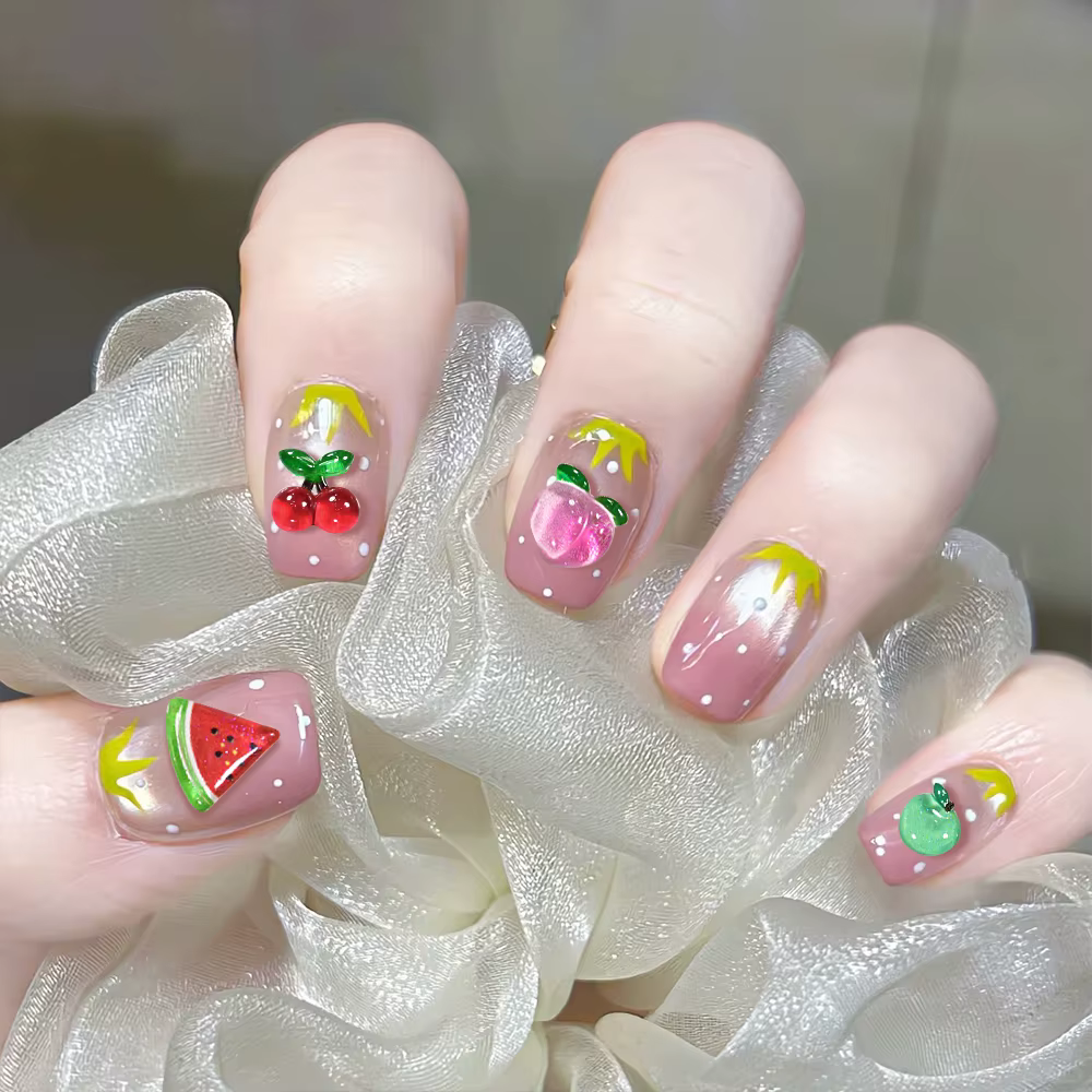 50 pièces 3D mignon fraise Nail Art décorations mode dessin animé Fruits ongles breloques pour Kawaii bricolage coque