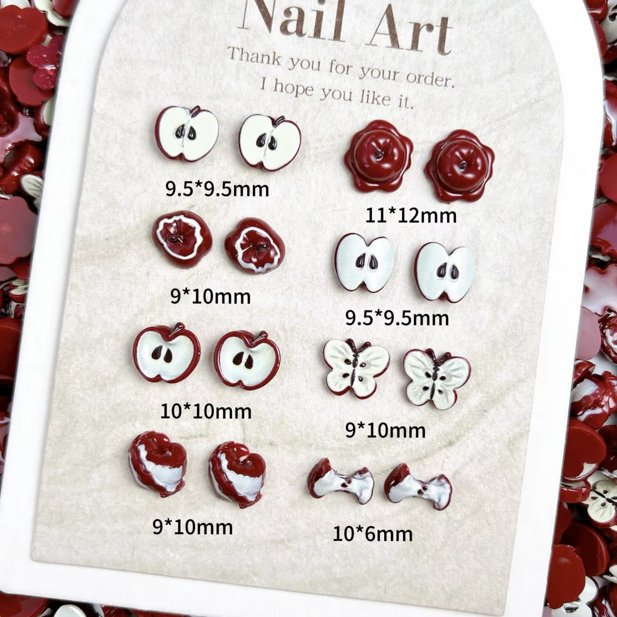 Breloques pour ongles en résine de pomme rouge simulée innovante