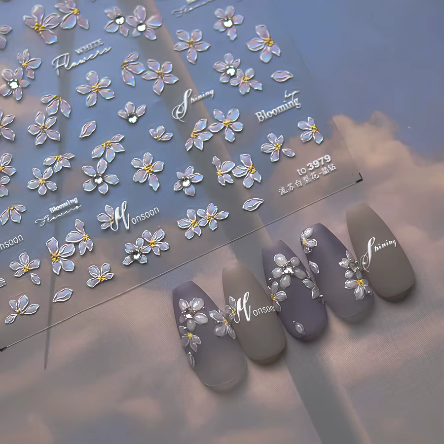 Fleurs élégantes Nail Art autocollants 5D cristal diamant ongles décorations
