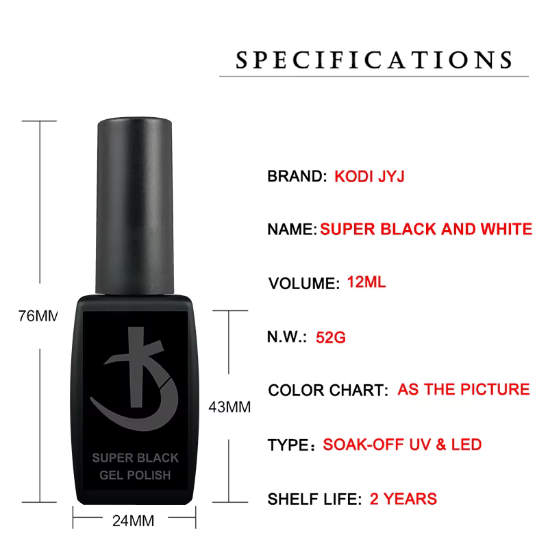 KODI JYJ Super White Gel Polish Vernis à Ongles 12ml Noir Spécial Semi-permanent UV Manucure Base Caoutchouc Top Coat Gellac Émail