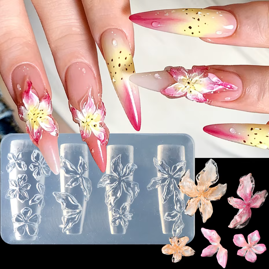 Moule à ongles en silicone 3D motif floral Hibiscus
