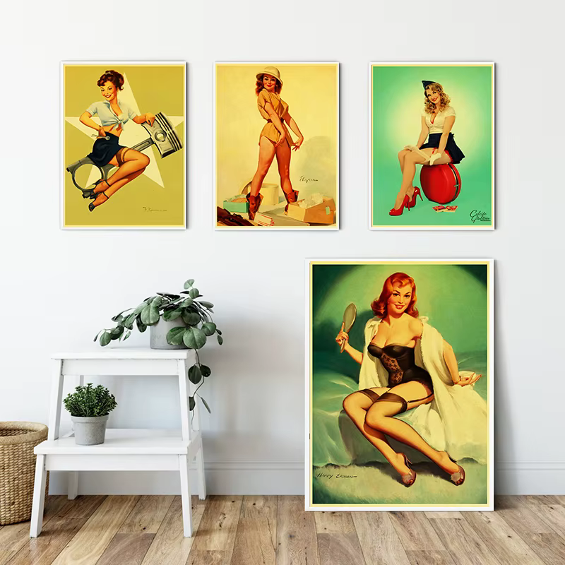 Affiche Vintage de la nouvelle seconde guerre mondiale, autocollant Pin Up Girl Sexy, affiches et imprimés en papier Kraft, tableau d'art mural pour salon Cuadros