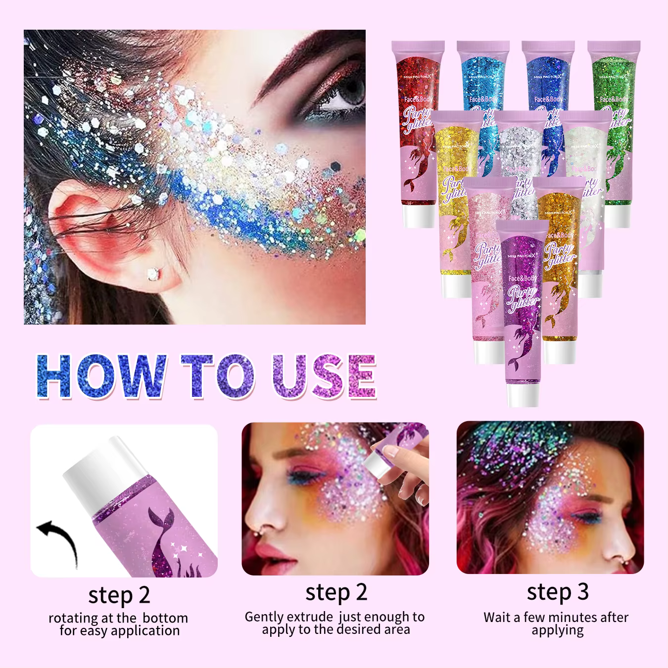 Gel à paillettes pour le corps, 10 pièces, cosmétiques à paillettes pour le visage de carnaval adaptés aux femmes, paillettes pour cheveux épais et brillants, accessoires de carnaval pour
