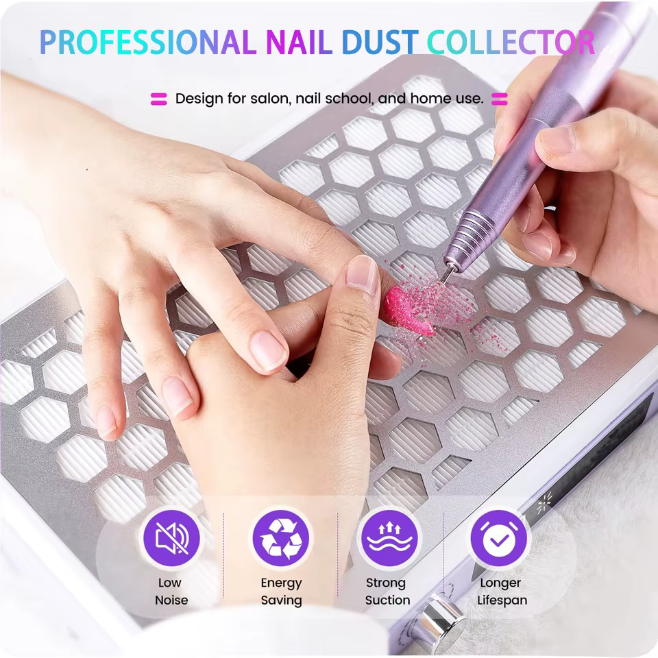 Aspirateur collecteur de poussière pour ongles, avec double ventilateurs Turbo sans balais, affichage LED, dépoussiérage Portable à haute efficacité