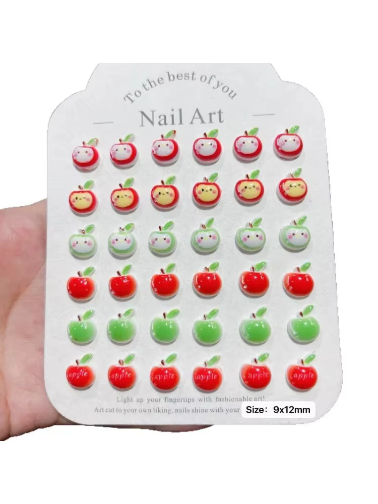 100 pièces/paquet de breloques pour ongles en forme de pomme de dessin animé 9×12mm - Décorations d'ongles en résine