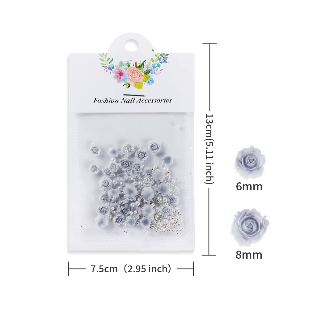 30 pièces Rose Rose fleur 3D ongles strass décoration ongles bijoux coloré mixte perle perles breloques saint valentin Nail Arts approvisionnement