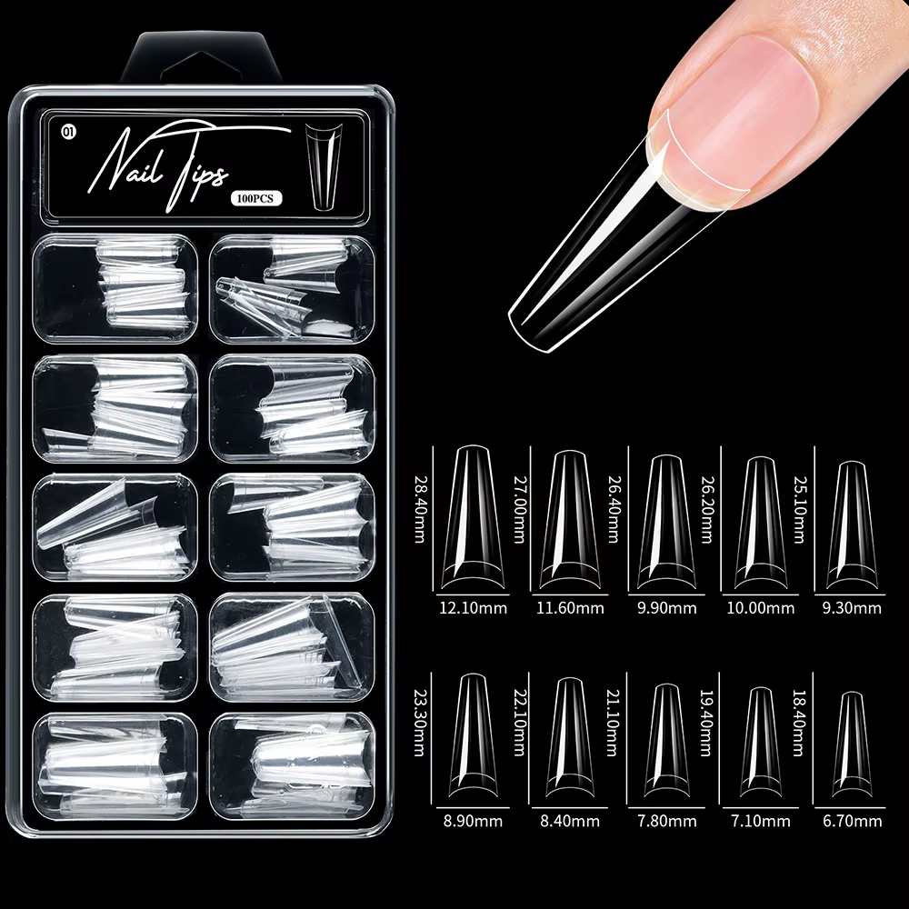 100 pièces/boîte faux ongles conseils cercueil presse