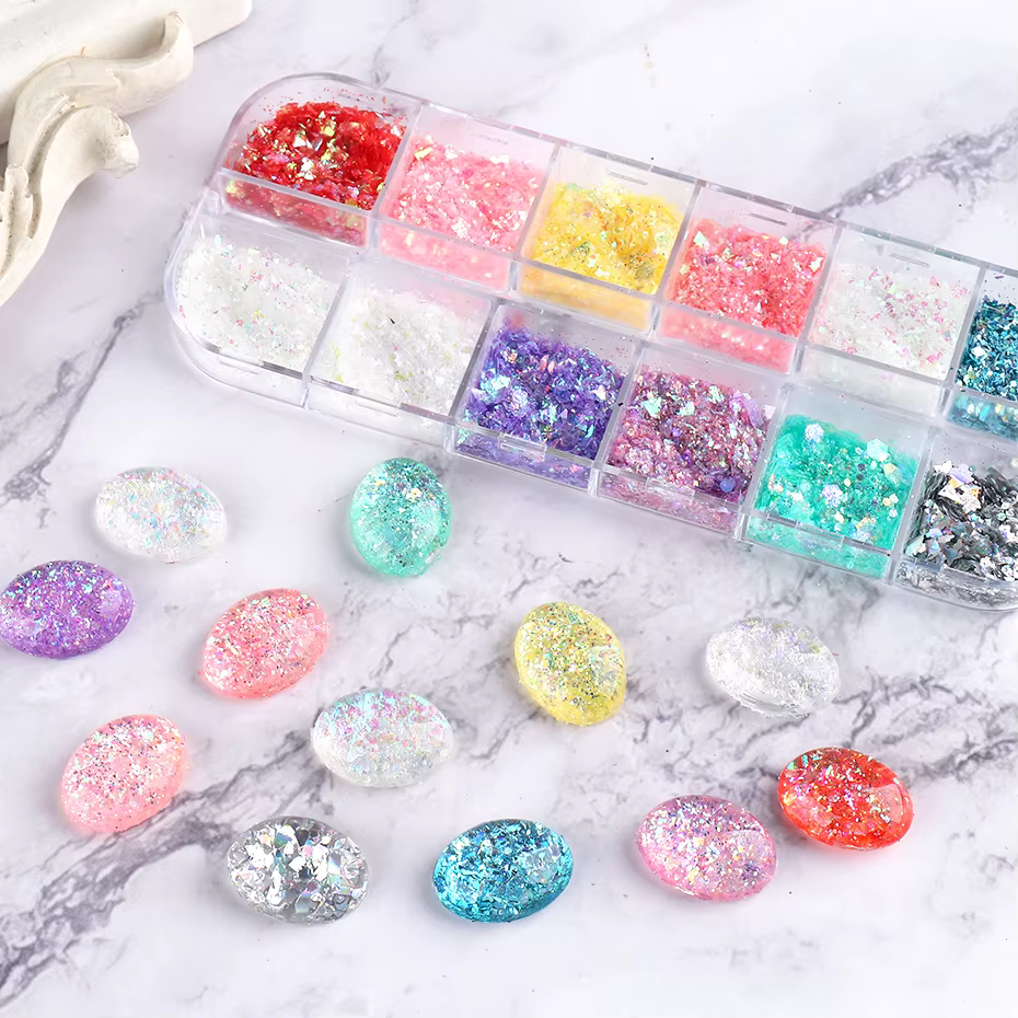 12 grilles 3D flocons Aurora ongles paillettes