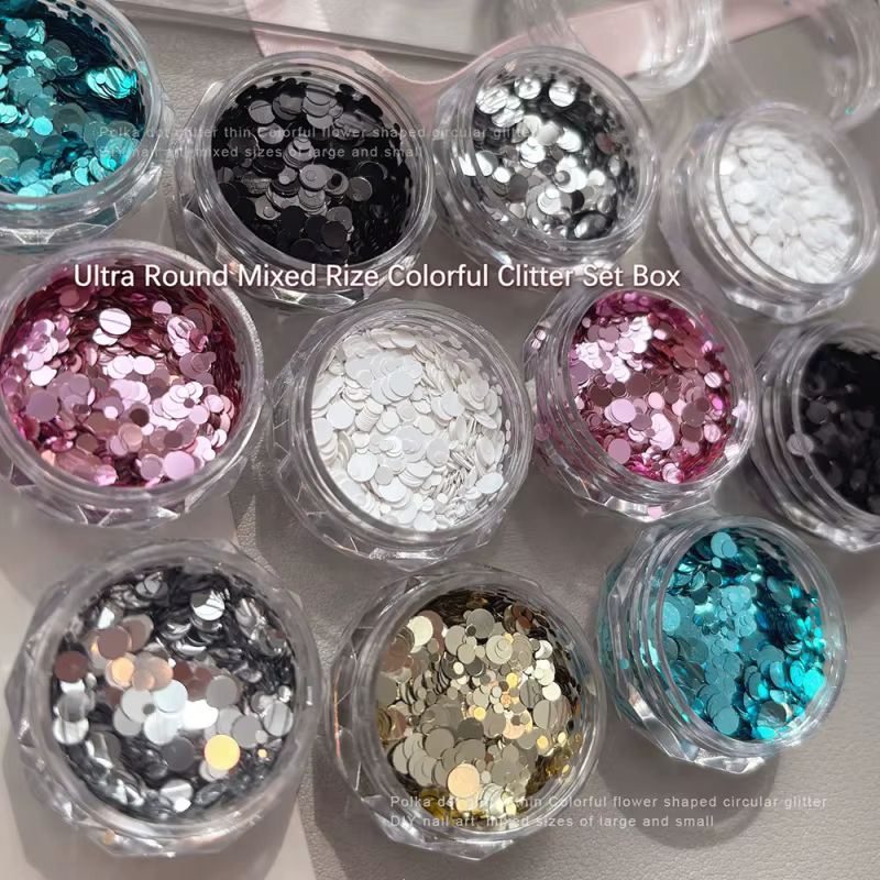 1 boîte de paillettes rondes à pois pour ongles