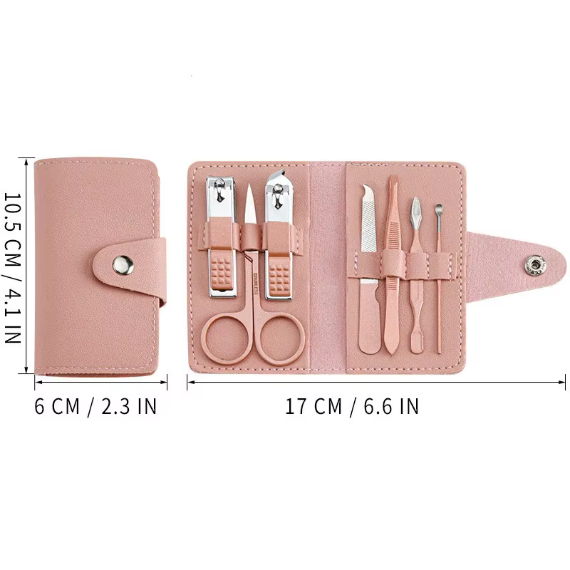 Kit de manucure et pédicure professionnel pour femme – Ensemble de 7 pièces avec outils en acier inoxydable dans un étui en cuir PU coloré