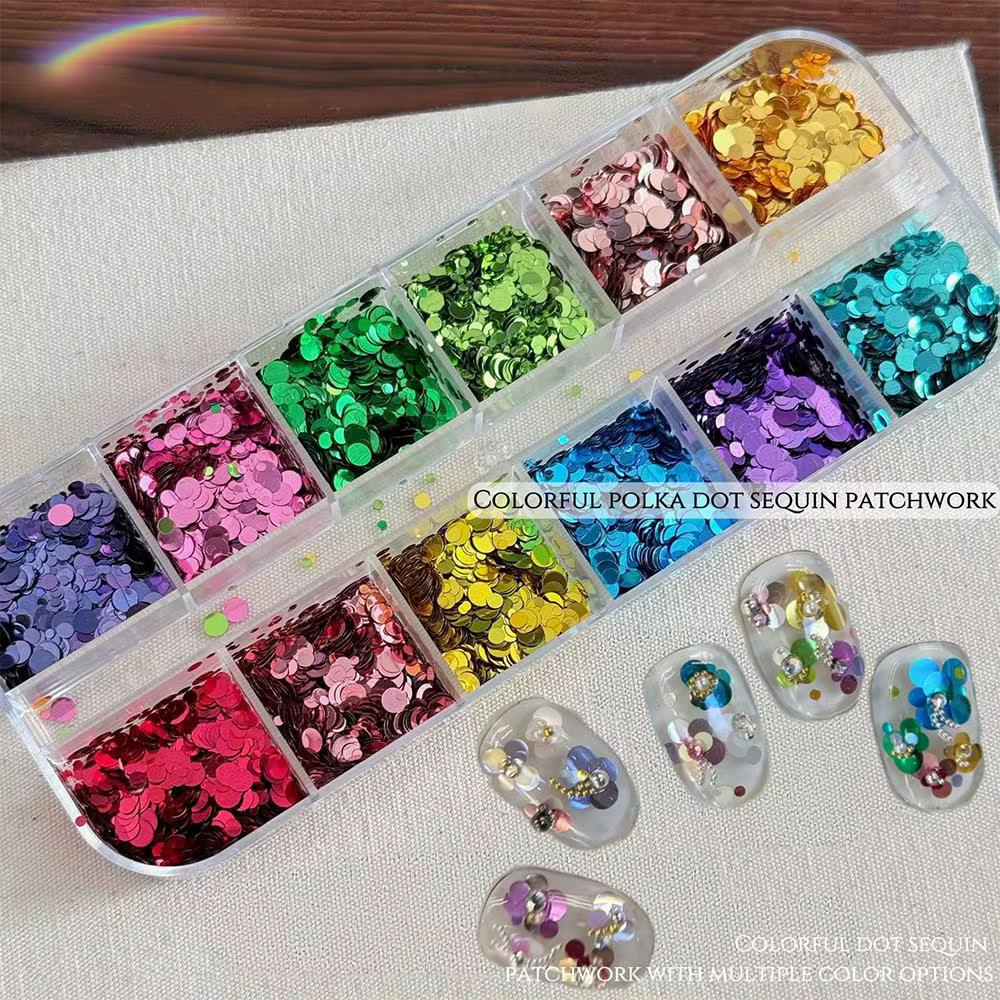 12 grilles de paillettes 3D colorées mini rondes pour ongles