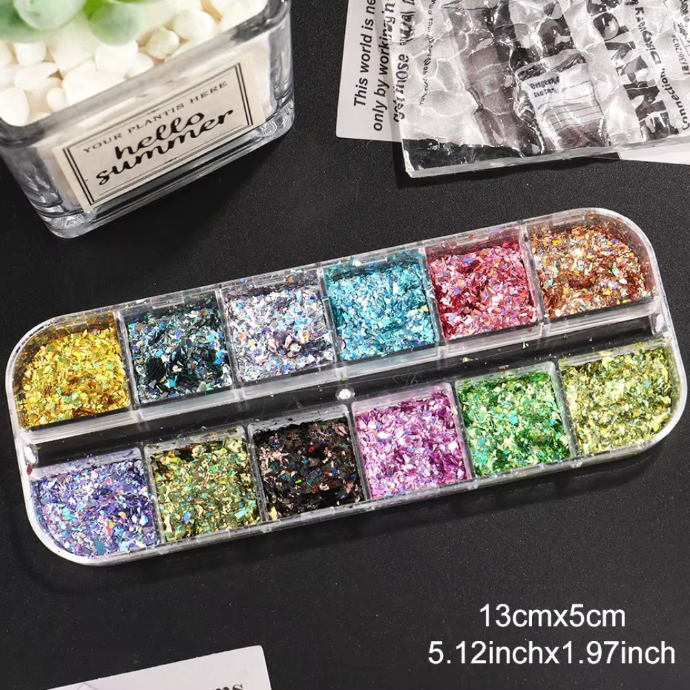 12 grilles holographiques paillettes Nail Art
