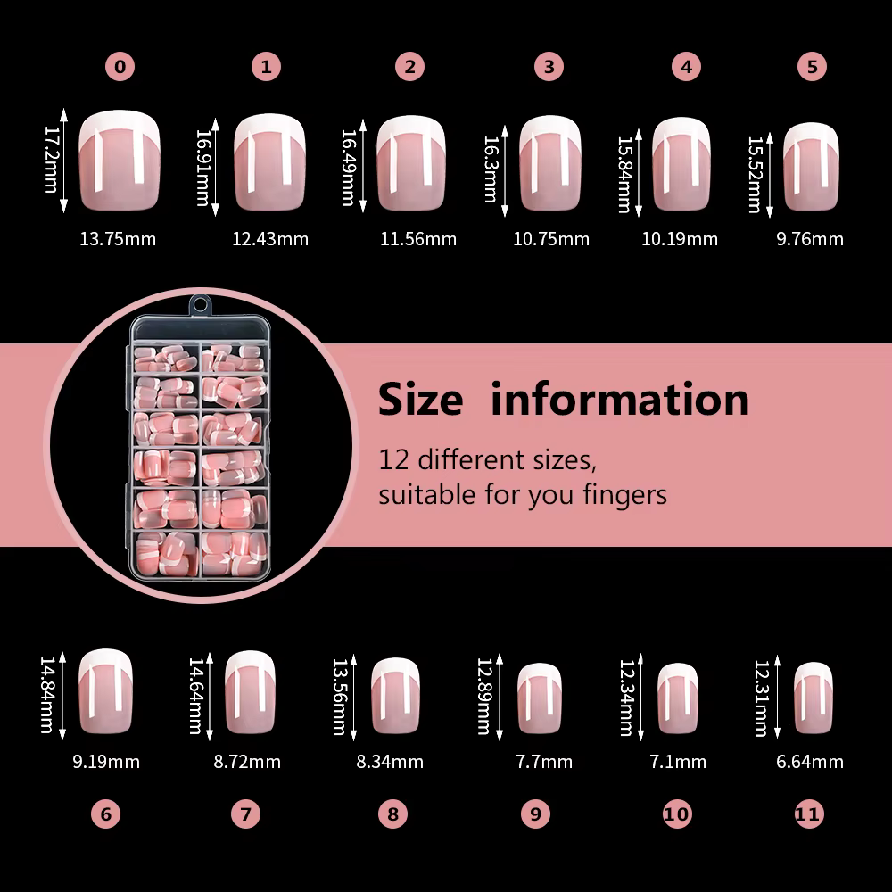 120 pièces rose français court carré faux ongles 12 tailles couverture complète presse