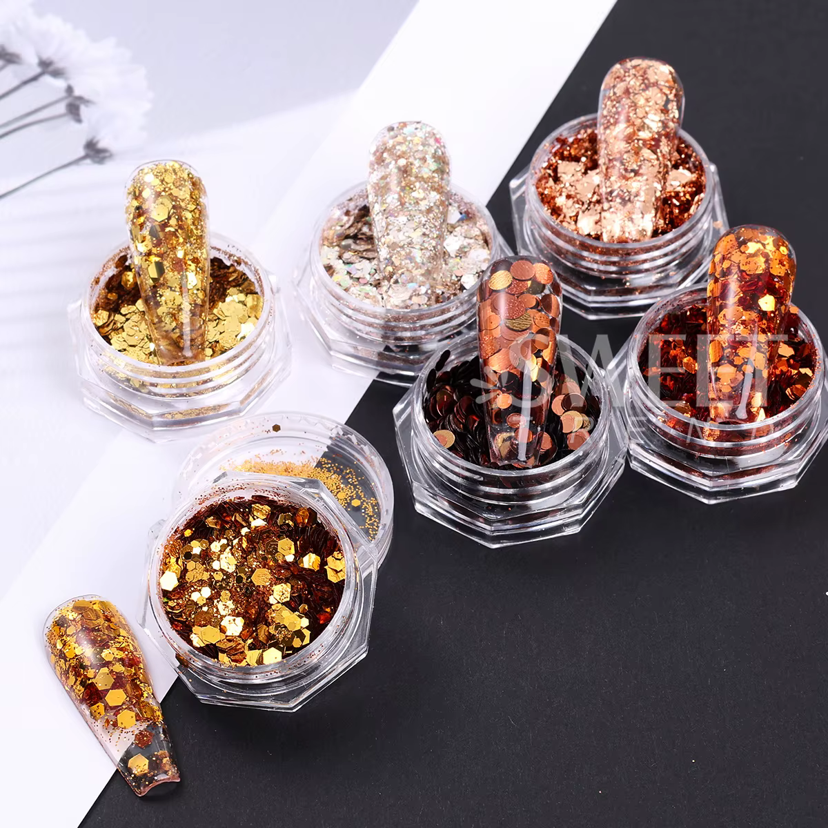 Magnifique ensemble de paillettes pour ongles marron
