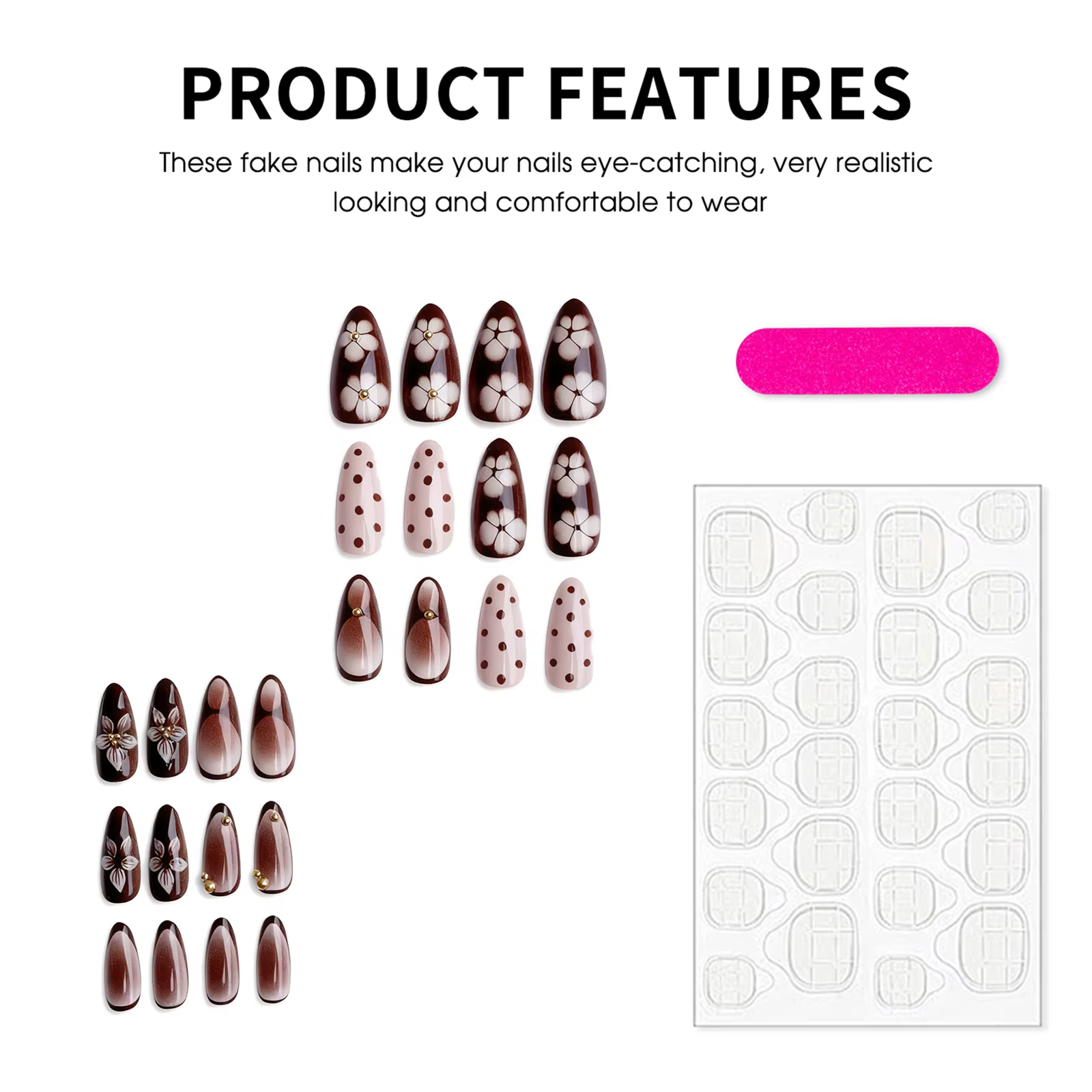 Faux ongles marron amande