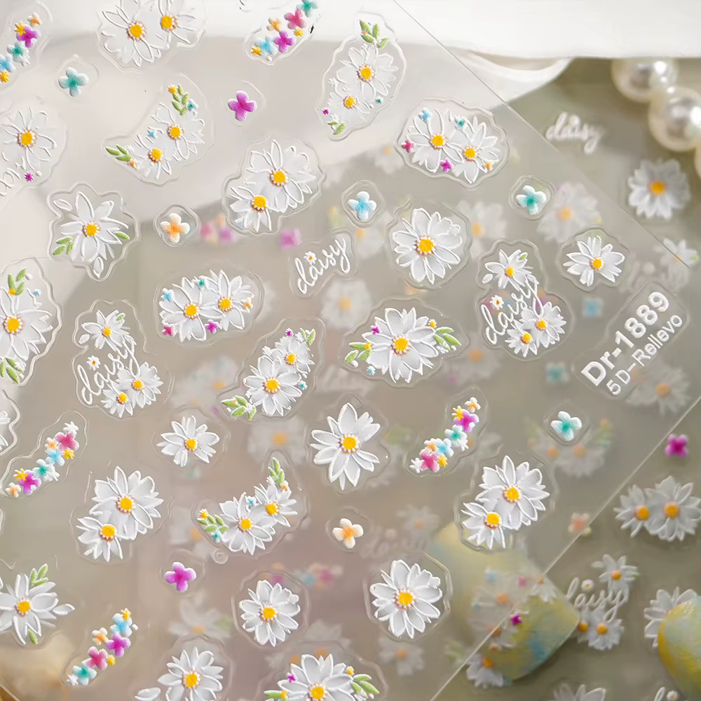 Autocollants pour ongles en forme de fleur de marguerite 3D