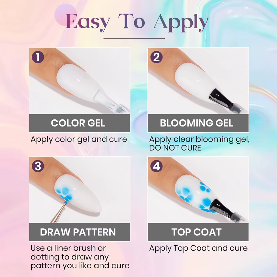 QAZIXU Gel Blooming Transparent Effet Aquarelle UV LED Soak Off pour Ongles