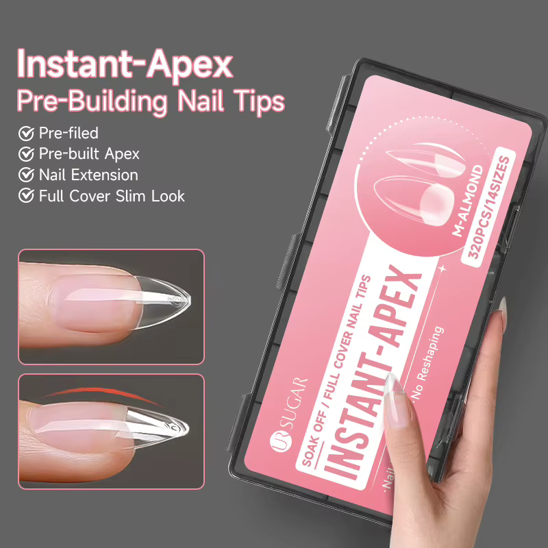 UR SUGAR 320PCS Almond Instant-Apex – Capsules d'ongles préformées semi-mates à couverture complète en acrylique pour manucure professionnelle et DIY à domicile