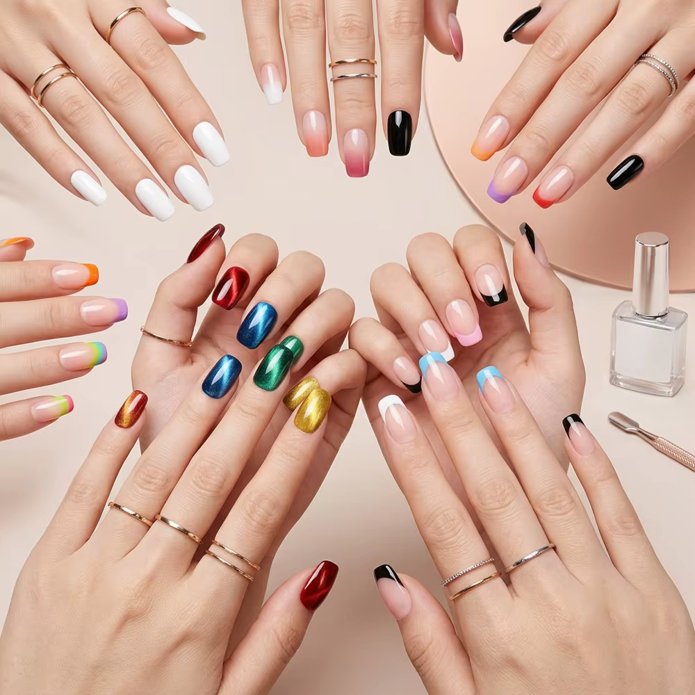 288 faux ongles carrés courts effet œil de chat