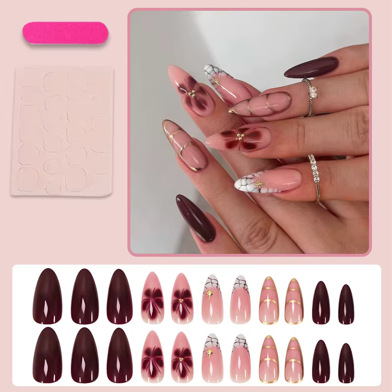 24 faux ongles longs et brillants