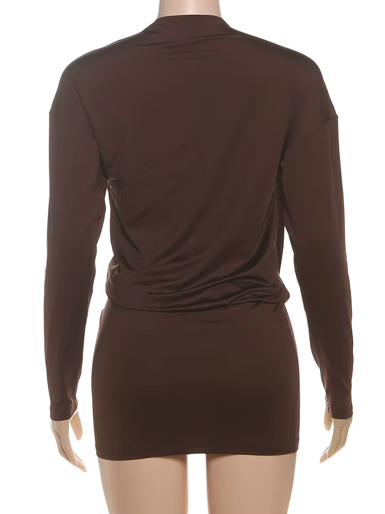 Sisterlinda – Mini robe élégante pour femmes, col en v profond, manches longues, slim, hanche pêche, soirée en boîte de nuit, Sexy, mode, couleur unie, moulante
