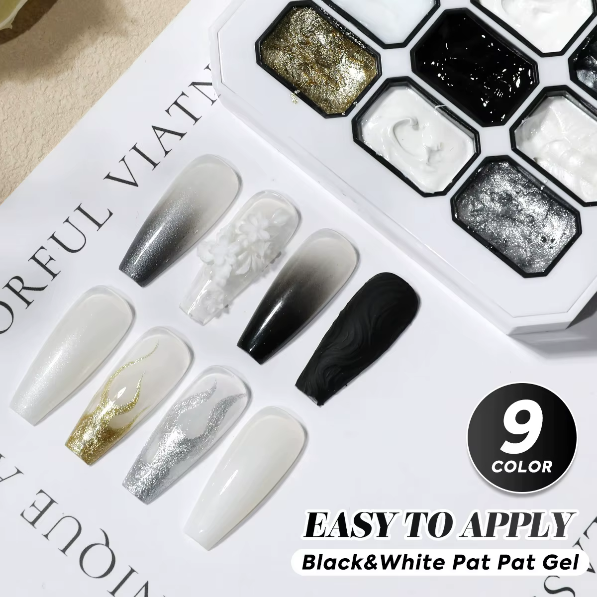 1 pièce Gel de vernis à ongles solide noir et blanc
