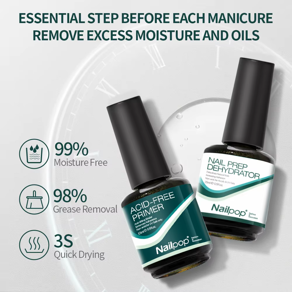 Nailpop 2 pièces déshydrateur d'ongle et ensemble d'apprêt pour vernis Gel Transparent séchage rapide Agent de liaison des ongles Kit de fournitures de préparation de manucure