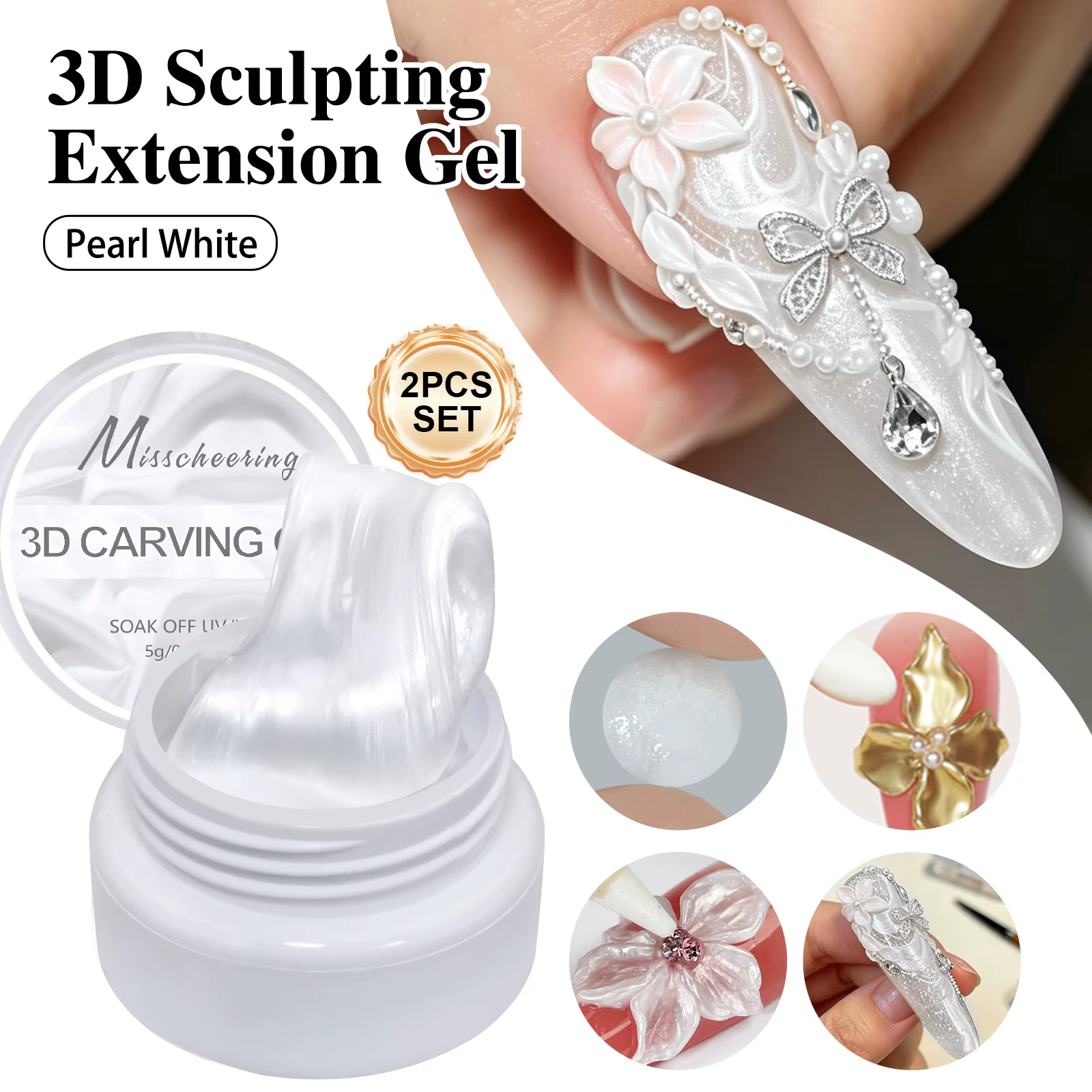 1/2 pièces Gel solide blanc nacré satiné anti-adhésif sculpté à la main pour modelage 3D