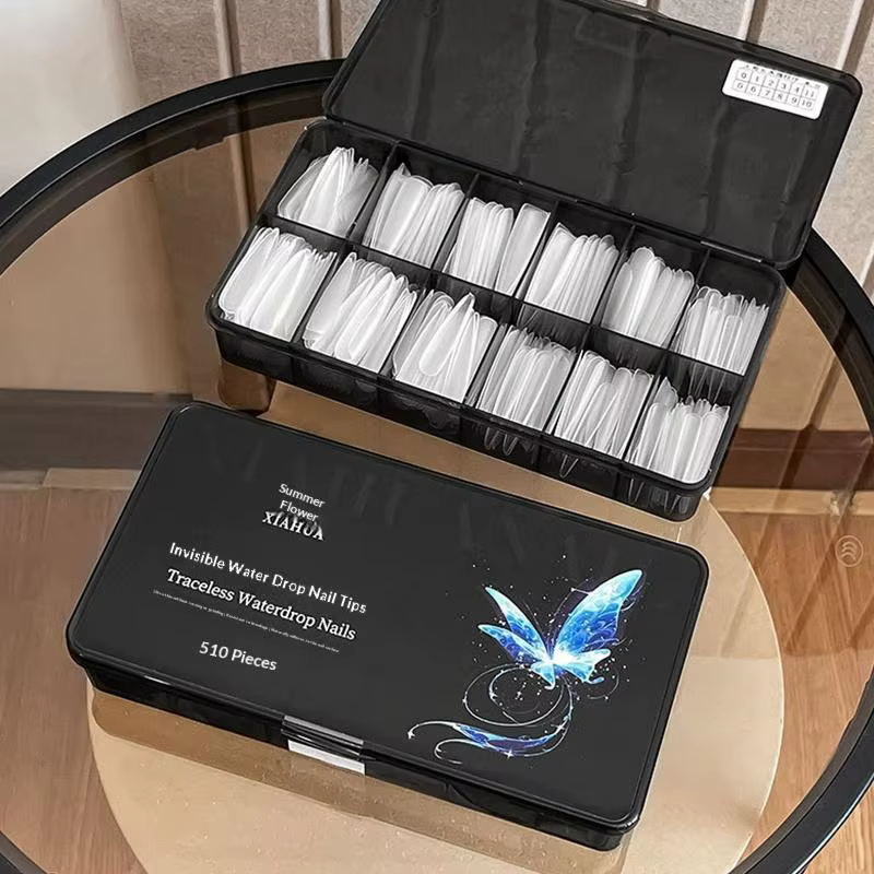 240/510 Pièces Faux Ongles Stiletto Sculptés Couverture Complète Givrés Transparents à Coller pour Salon